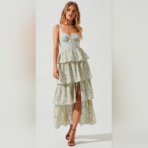 ASTR the Label Midsummer Eyelet Maxi Dress Lt Mint Multi Floral Size Medium